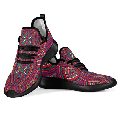 Red Tribal Ethnic Mandala Print Mesh Knit Shoes GearFrost