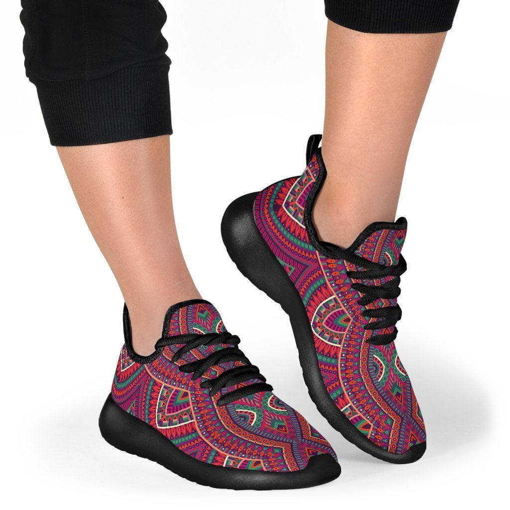 Red Tribal Ethnic Mandala Print Mesh Knit Shoes GearFrost