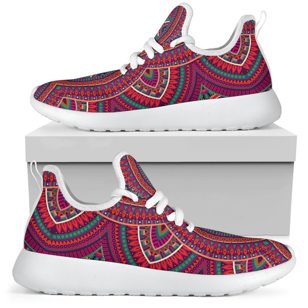 Red Tribal Ethnic Mandala Print Mesh Knit Shoes GearFrost