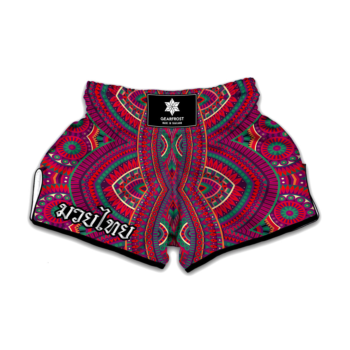 Red Tribal Ethnic Mandala Print Muay Thai Boxing Shorts