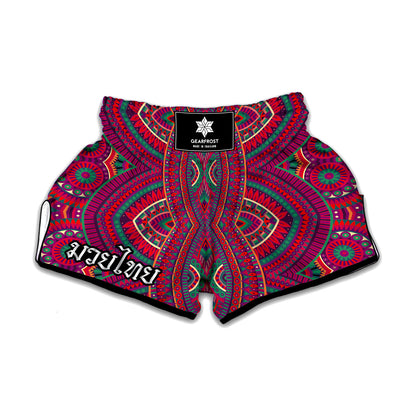 Red Tribal Ethnic Mandala Print Muay Thai Boxing Shorts