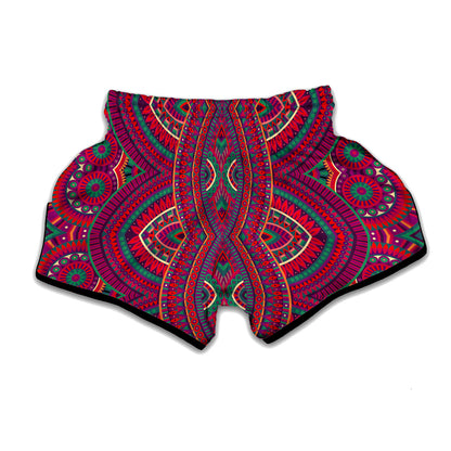 Red Tribal Ethnic Mandala Print Muay Thai Boxing Shorts