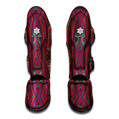 Red Tribal Ethnic Mandala Print Muay Thai Shin Guard