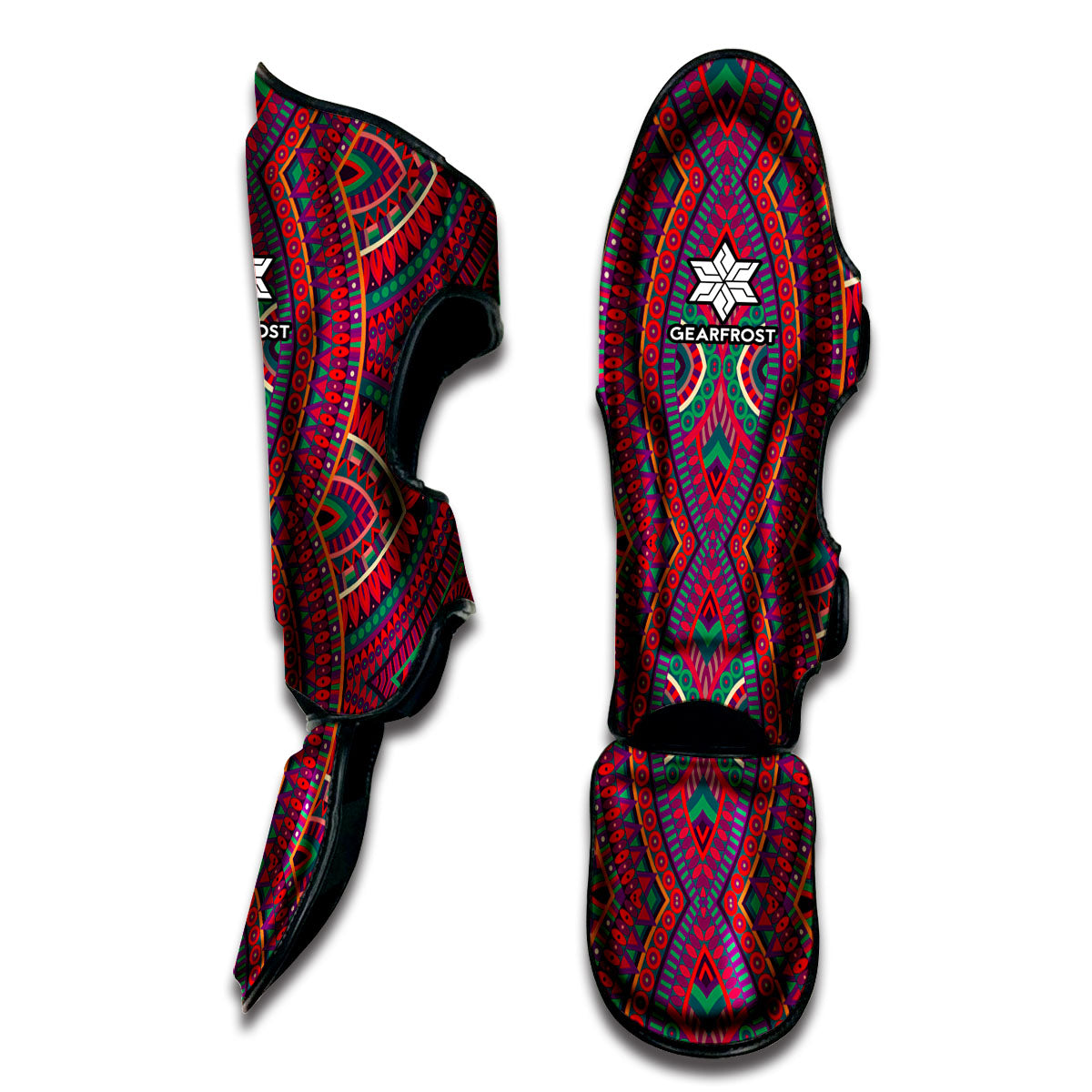Red Tribal Ethnic Mandala Print Muay Thai Shin Guard