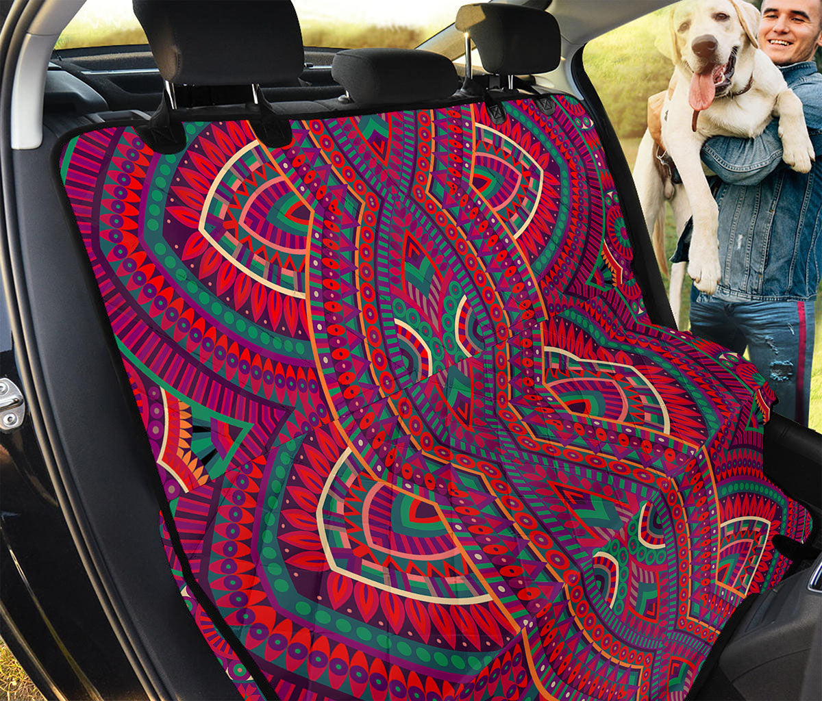 Red Tribal Ethnic Mandala Print Pet Car Back Seat Cover