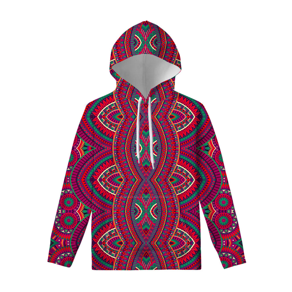 Red Tribal Ethnic Mandala Print Pullover Hoodie
