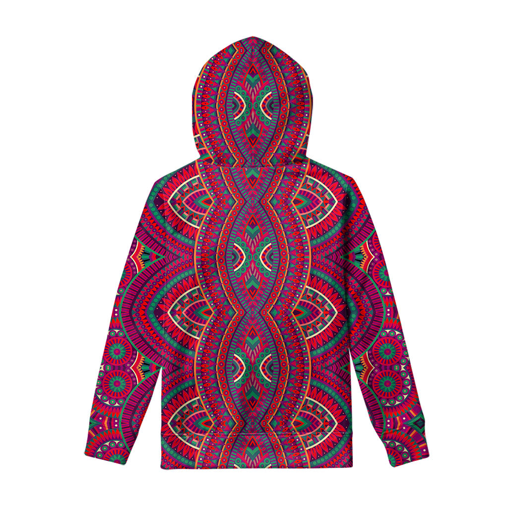 Red Tribal Ethnic Mandala Print Pullover Hoodie