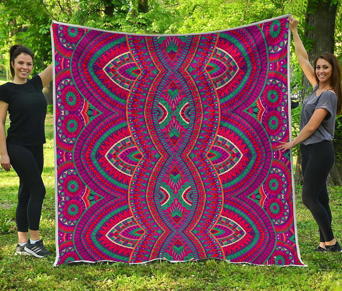 Red Tribal Ethnic Mandala Print Quilt