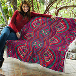 Red Tribal Ethnic Mandala Print Quilt
