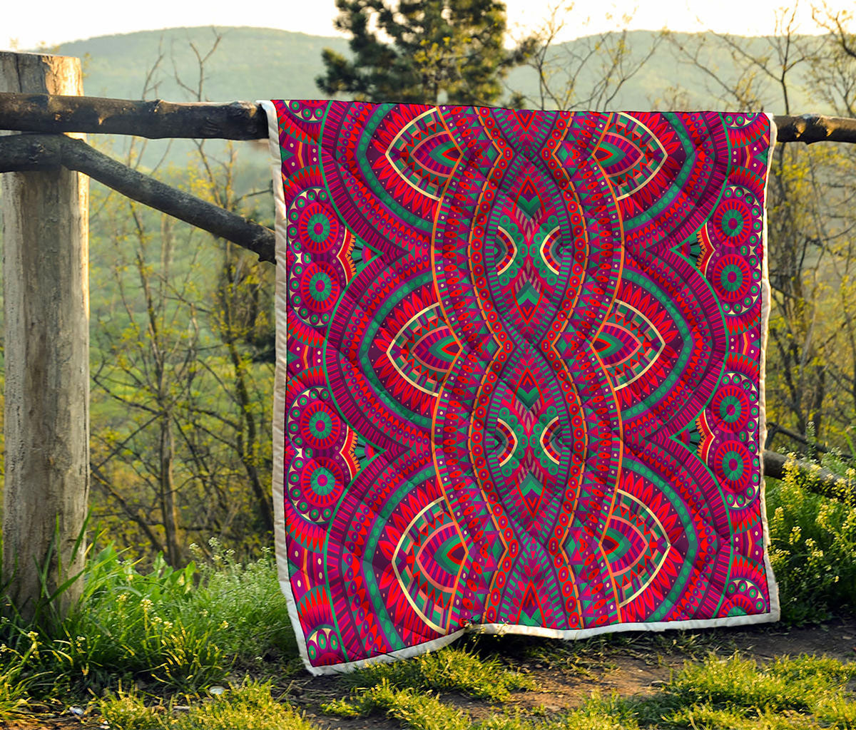 Red Tribal Ethnic Mandala Print Quilt