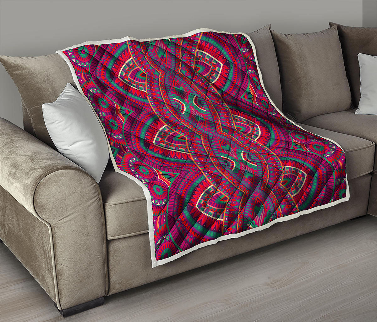 Red Tribal Ethnic Mandala Print Quilt