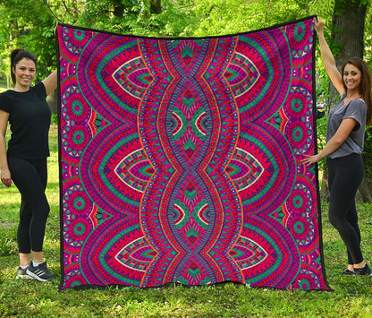 Red Tribal Ethnic Mandala Print Quilt