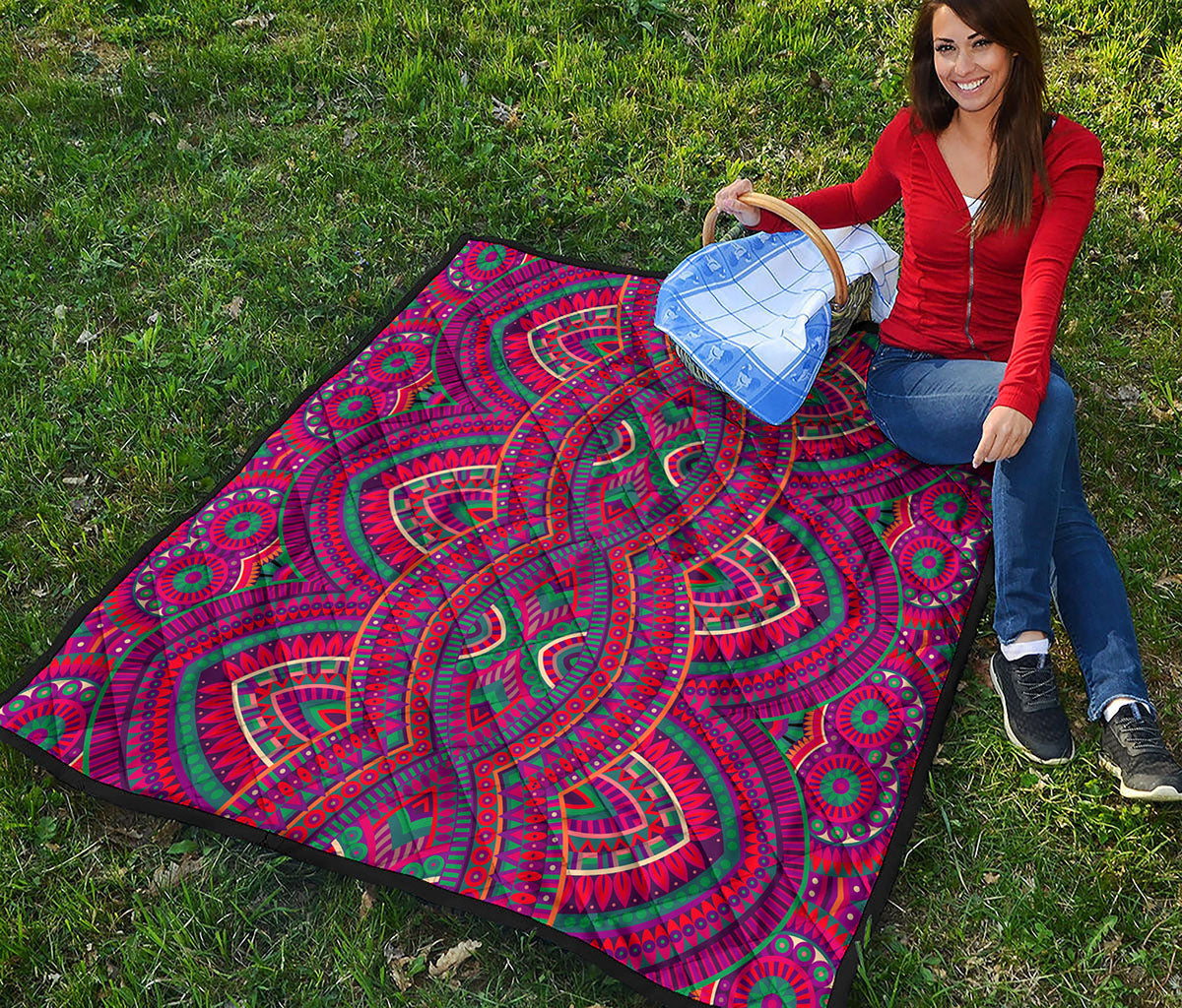 Red Tribal Ethnic Mandala Print Quilt