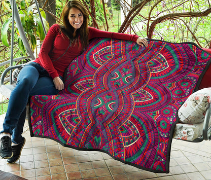 Red Tribal Ethnic Mandala Print Quilt