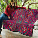 Red Tribal Ethnic Mandala Print Quilt