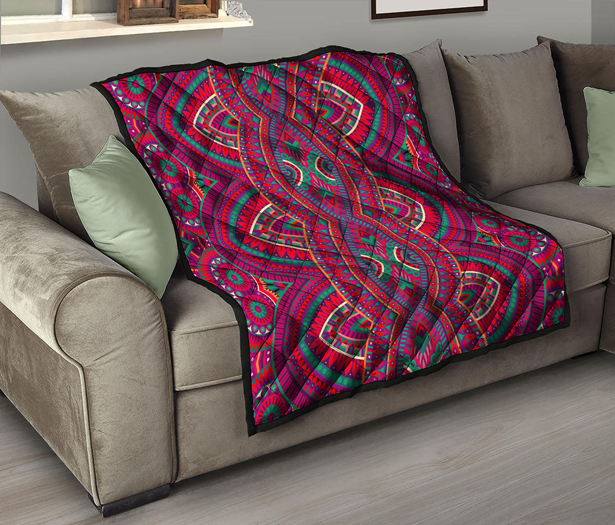 Red Tribal Ethnic Mandala Print Quilt