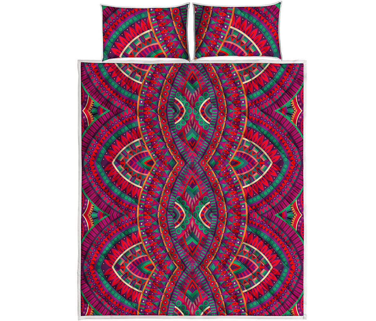 Red Tribal Ethnic Mandala Print Quilt Bed Set