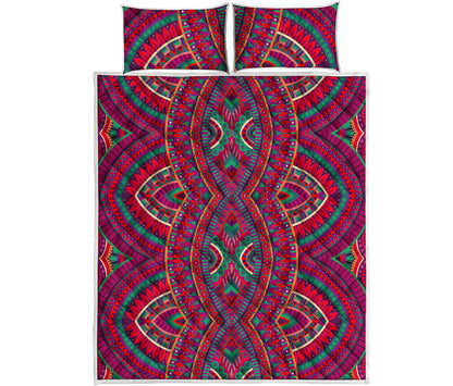 Red Tribal Ethnic Mandala Print Quilt Bed Set