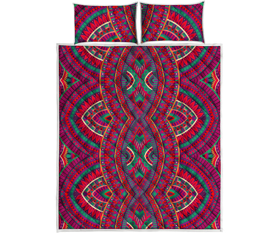 Red Tribal Ethnic Mandala Print Quilt Bed Set