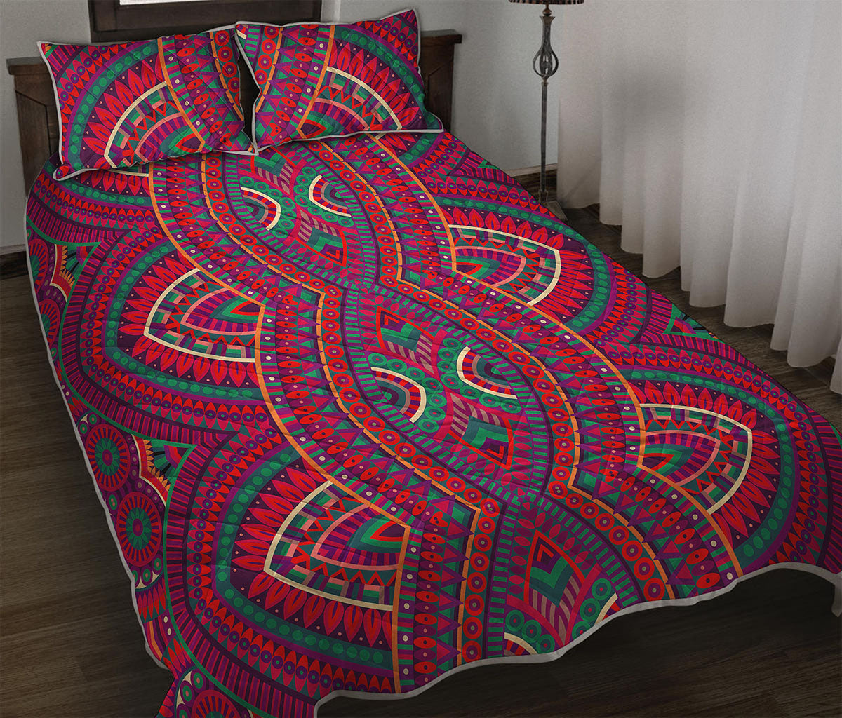Red Tribal Ethnic Mandala Print Quilt Bed Set