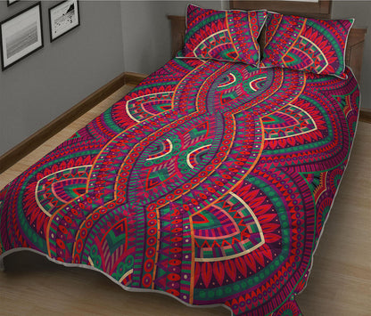Red Tribal Ethnic Mandala Print Quilt Bed Set