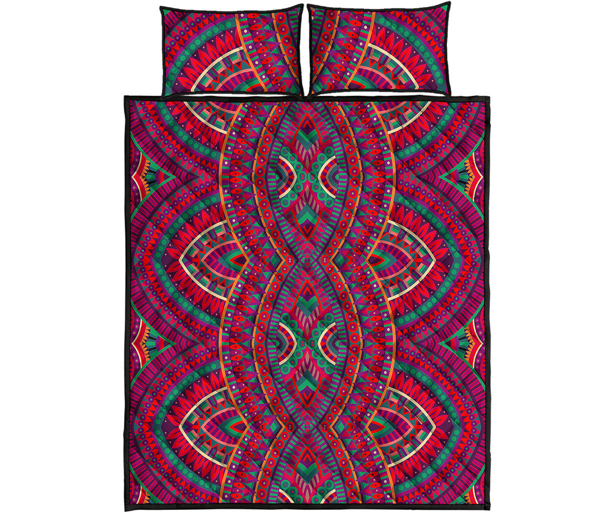 Red Tribal Ethnic Mandala Print Quilt Bed Set