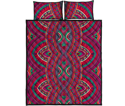 Red Tribal Ethnic Mandala Print Quilt Bed Set