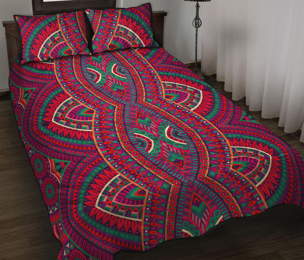 Red Tribal Ethnic Mandala Print Quilt Bed Set