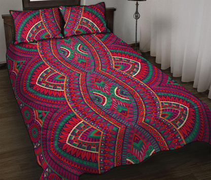 Red Tribal Ethnic Mandala Print Quilt Bed Set