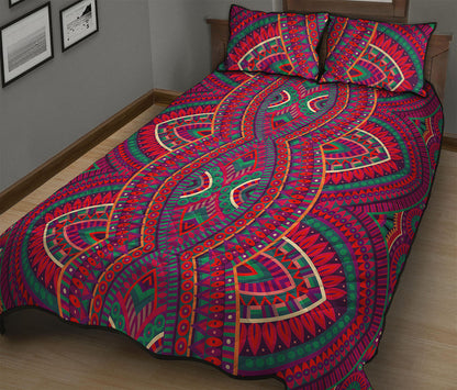Red Tribal Ethnic Mandala Print Quilt Bed Set