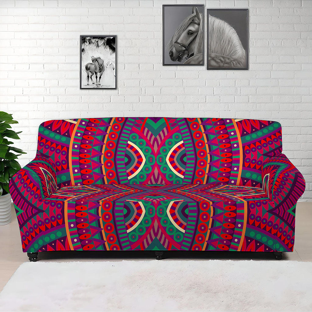 Red Tribal Ethnic Mandala Print Sofa Cover