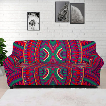 Red Tribal Ethnic Mandala Print Sofa Cover