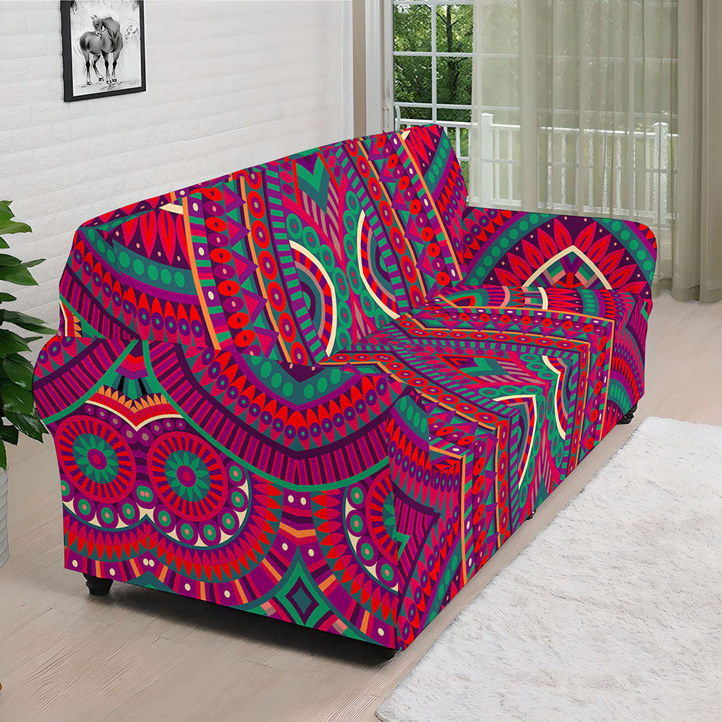 Red Tribal Ethnic Mandala Print Sofa Cover