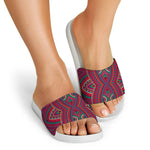 Red Tribal Ethnic Mandala Print White Slide Sandals