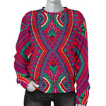 Red Tribal Ethnic Mandala Print Women's Crewneck Sweatshirt GearFrost