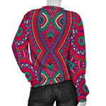 Red Tribal Ethnic Mandala Print Women's Crewneck Sweatshirt GearFrost