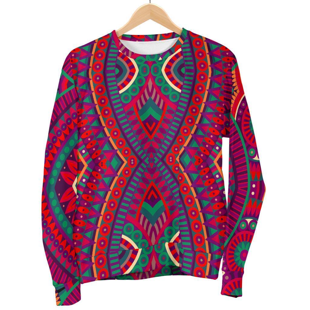 Red Tribal Ethnic Mandala Print Women's Crewneck Sweatshirt GearFrost