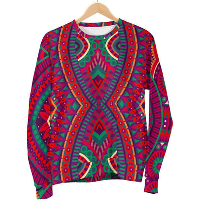 Red Tribal Ethnic Mandala Print Women's Crewneck Sweatshirt GearFrost