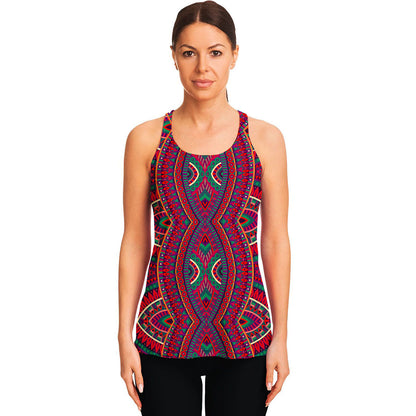Red Tribal Ethnic Mandala Print Women's Racerback Tank Top