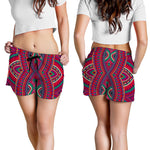 Red Tribal Ethnic Mandala Print Women's Shorts