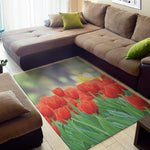 Red Tulip Print Area Rug