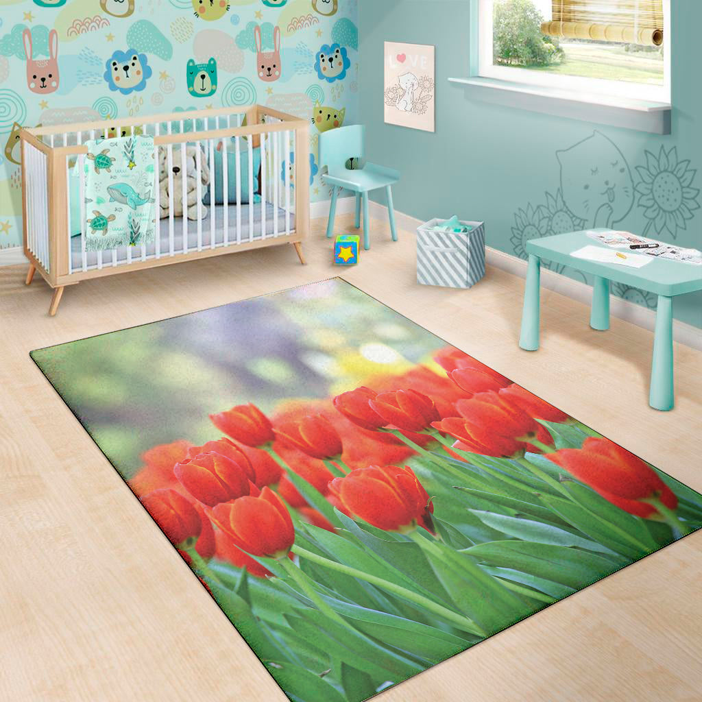 Red Tulip Print Area Rug