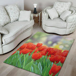 Red Tulip Print Area Rug