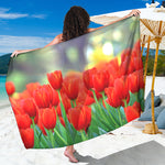 Red Tulip Print Beach Sarong Wrap