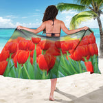 Red Tulip Print Beach Sarong Wrap