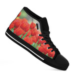 Red Tulip Print Black High Top Shoes