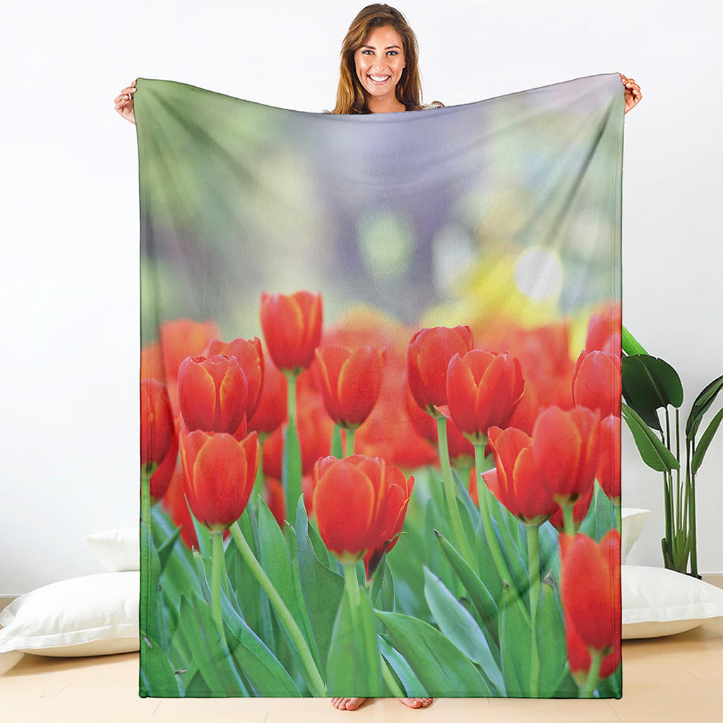Red Tulip Print Blanket