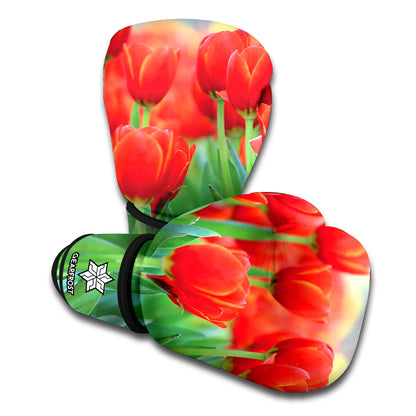 Red Tulip Print Boxing Gloves