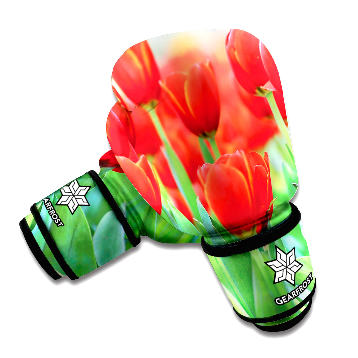 Red Tulip Print Boxing Gloves