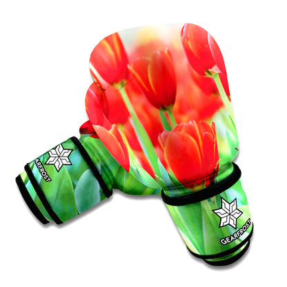 Red Tulip Print Boxing Gloves